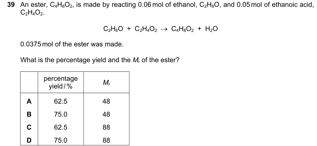 Past-paper question 0620/23 · May/June 2022 · Q39