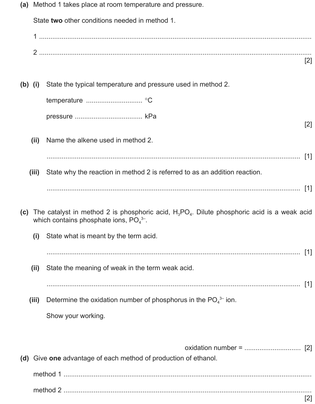 Past-paper question 0620/41 · October/November 2023 · Q6(a)–(d)