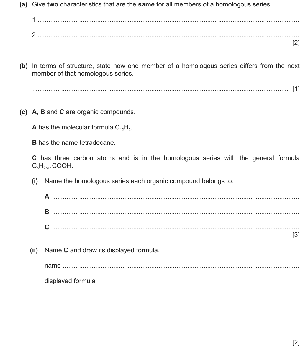 Past-paper question 0620/42 · October/November 2023 · Q6(a)–(c)