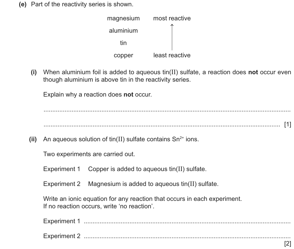 Past-paper question 0620/43 · October/November 2024 · Q3(e)