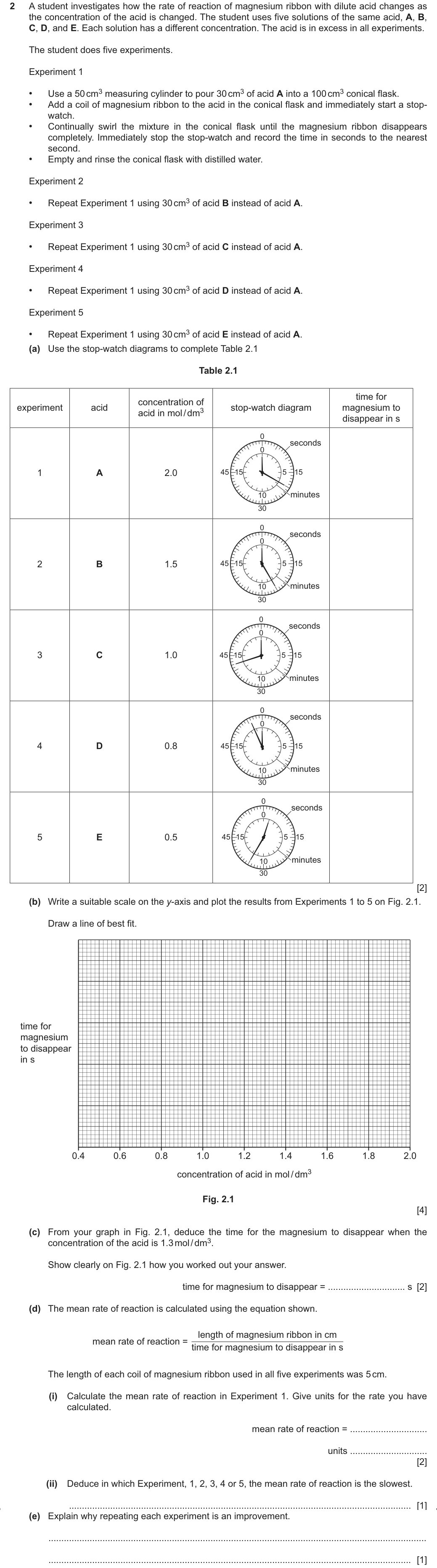 Past-paper question 0620/61 · May/June 2025 · Q2(a)–(e)